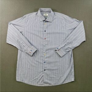 Eton Dress Shirt 18 46 XXL Contemporary Button Up Long Sleeve White Multicolor
